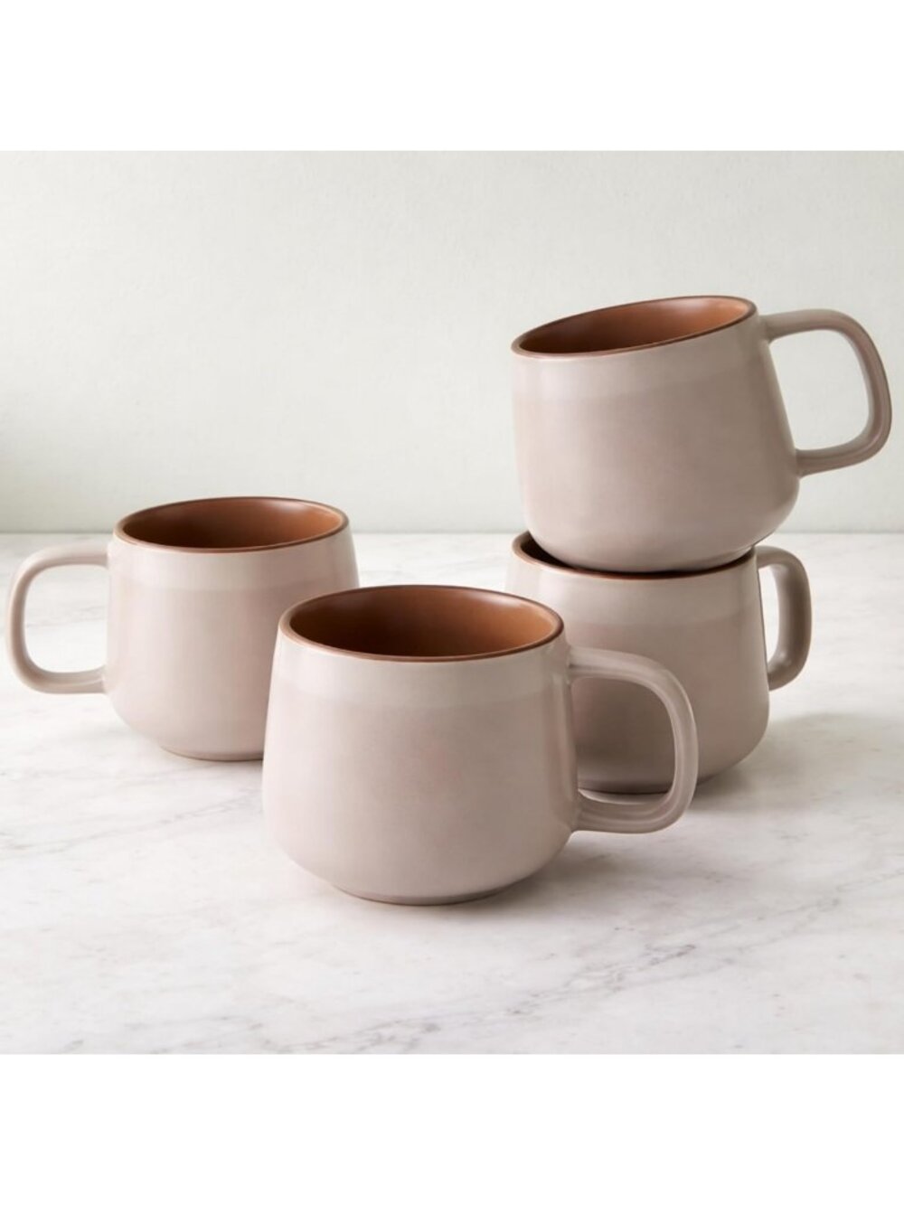 Set of 4 Large Stoneware Ceramic Coffee Mugs - 16 oz - Rose Sand Color